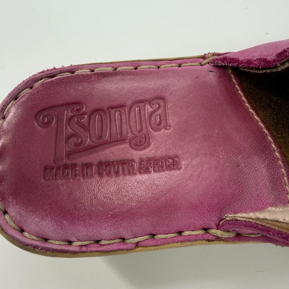 Tsonga Slide Sandals Womens US 9 Pink Wedge Crisscross Strap Open Toe Slip On